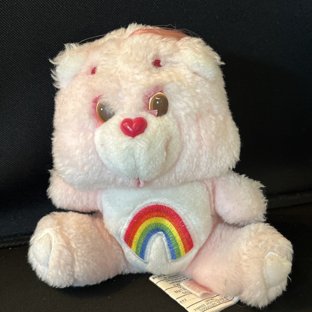 Care Bears Cheer Bear Sitting Plush 6" Pink Rainbow Kenner Vintage Stuffed Bear